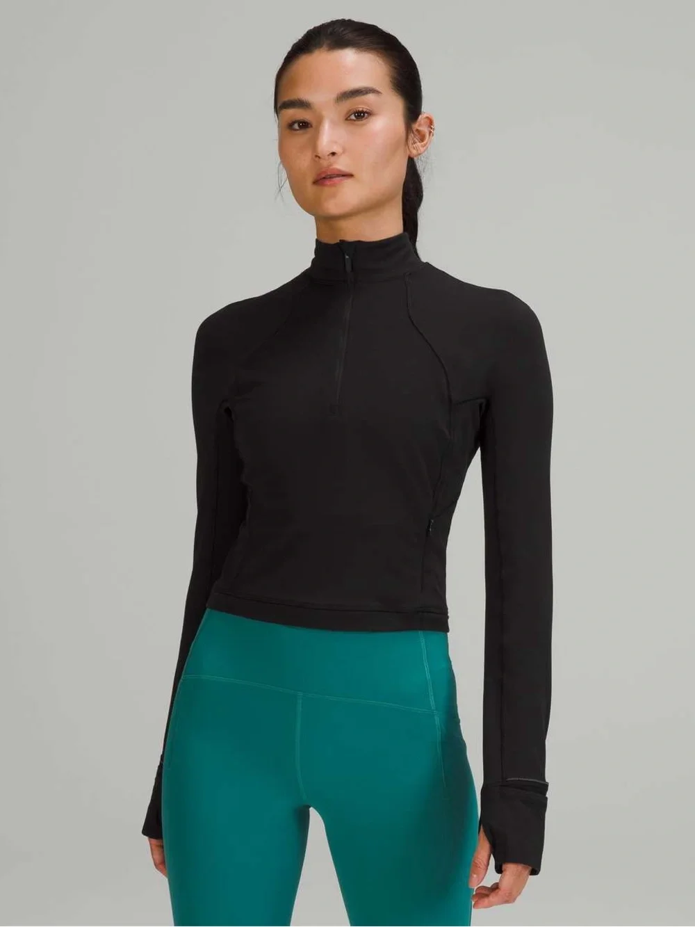 263. Lululemon Its Rulu Run Cropped Half-Zip Black LS size 10 EUC